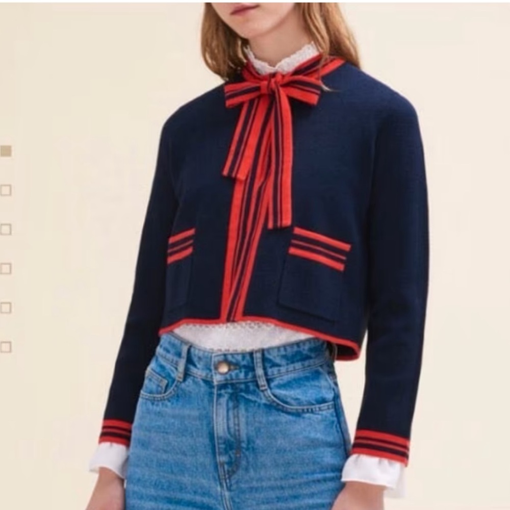 Maje Navy and Red Women's Cardigan Sz 2